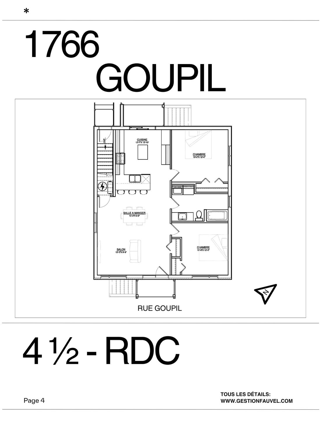 Plan du 4½ au rez-de-chaussée du 1766, rue Goupil