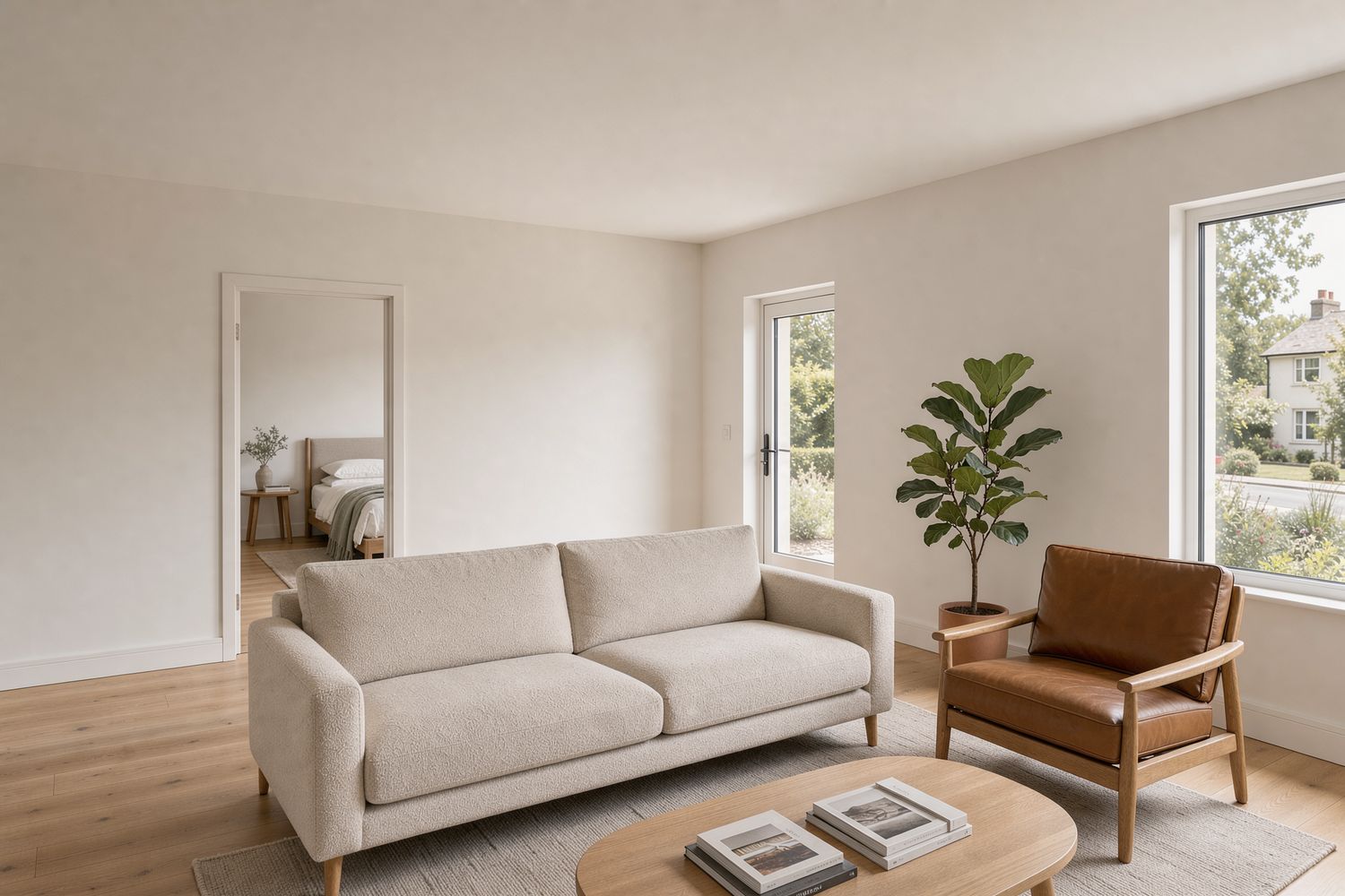 Salon avec canapé et fauteuil de cuir